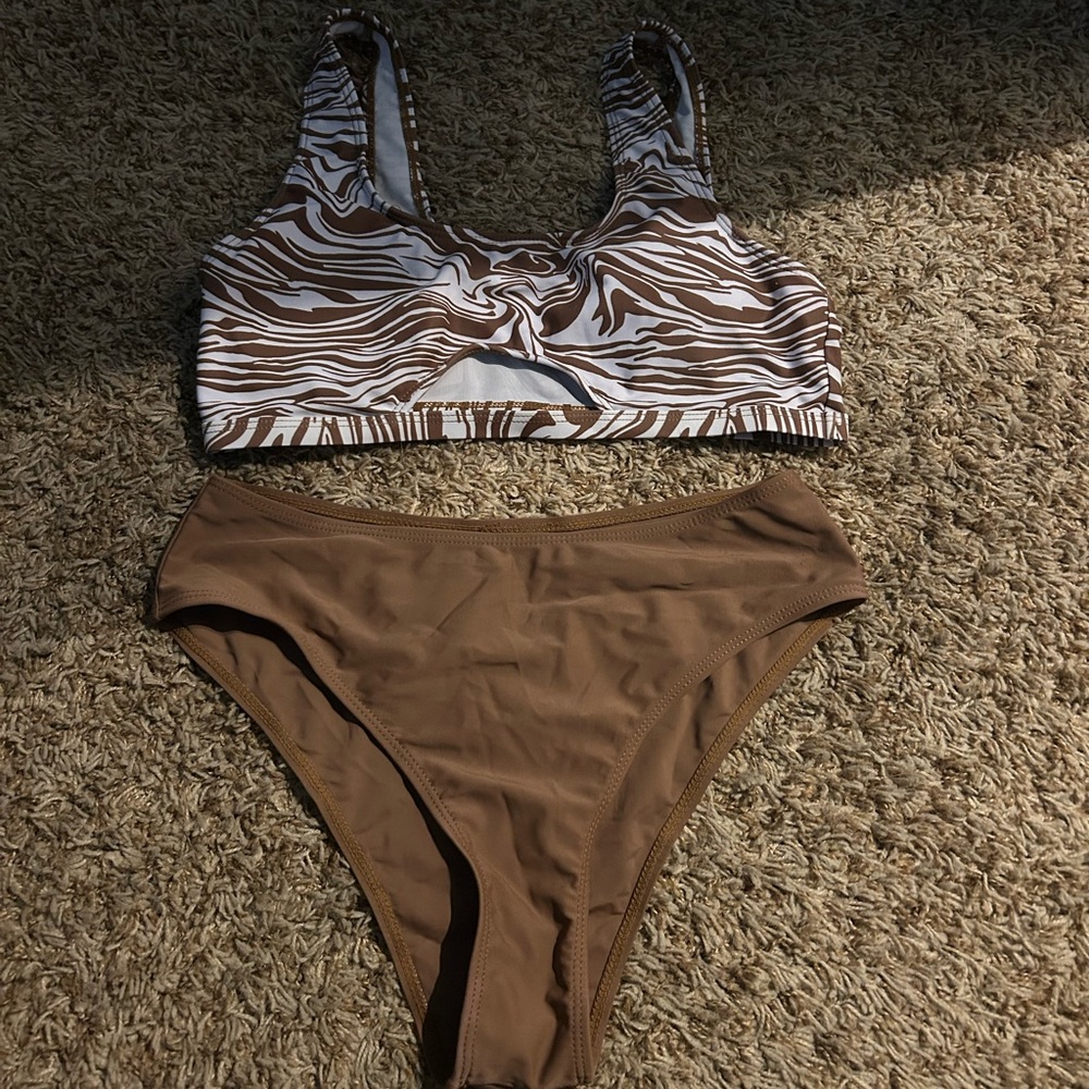 Brown and White Zebra Print Bikini Set